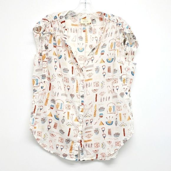 Anthropologie x Danielle Kroll Egyptian Hieroglyphics Brooklynite Top Size Small - Picture 2 of 13
